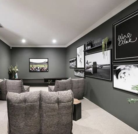 Game And Media Room Ideas, Theatre Room Ideas, Man Cave Living Room, Room Wall Colors, Theatre Room, Theater Room, Basement Remodel, Cinema Room, Movie Room