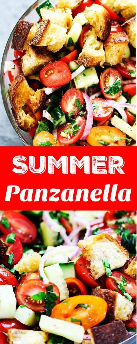 Cucumber Tomato Onion Salad, Summer Panzanella, Tomato Onion Salad, Eating European, Italian Bread Salad, Panzanella Salad Recipe, Panzanella Recipe, Tomato And Onion Salad, Roasted Vegetable Salad