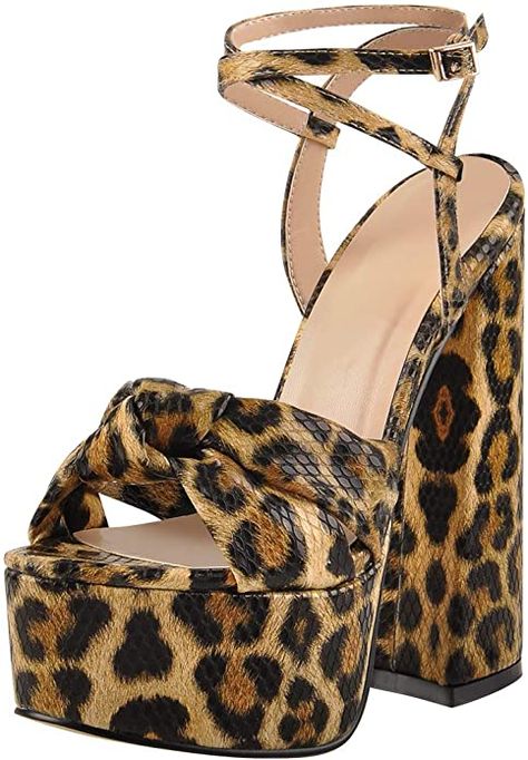 Sandals Chunky, Leopard Print Sandals, Lace Up Block Heel, Strappy High Heels, Womens Chunky Heels, Platform Block Heels, Low Heel Sandals, Strap Sandals Women, Platform Heels Chunky