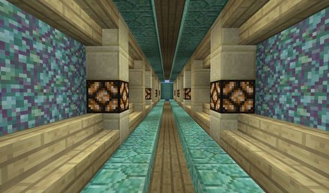 Birch, sandstone and prismarine blocks look pretty together ... Minecraft Corridor Design, Minecraft Nether Tunnel Designs, Nether Tunnel Minecraft, Minecraft Tunnel Ideas, Minecraft Prismarine, Minecraft Prismarine Builds, Minecraft Sandstone, Minecraft Tunnel Designs, Minecraft Tunnel