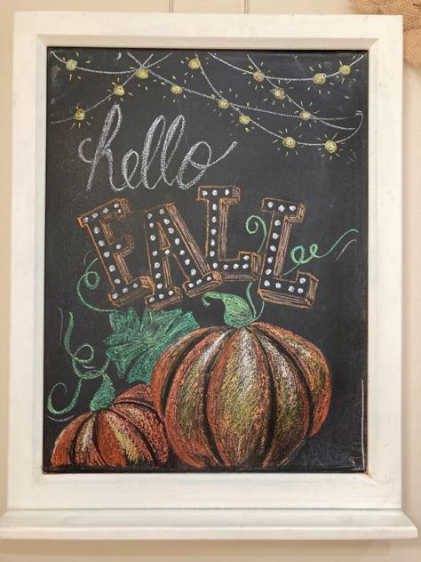 Hello Fall Chalkboard Sign, Fall Chalkboard Art Autumn, Fall Themed Chalkboard, September Chalkboard Ideas, Fall Chalkboard Ideas Easy, Fall Blackboard Ideas, Fall Chalkboard Art Diy, Fall Chalkboard Signs, Fall Dry Erase Board Art