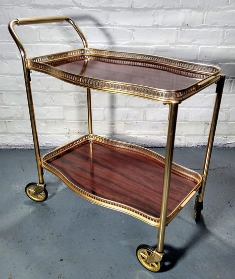 Vintage trolley Drink Trolley, Bar Cart Vintage, Vintage Drinks Trolley, Vintage Drinks, Tier Trays, Serving Bar, Vintage Bar Carts, Drinks Trolley, Porcelain Dog