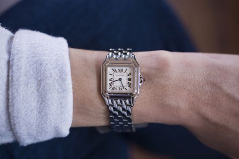 panther cartier steel on the wrist Panthere Cartier, Panthere Watch, Cartier Watches Women, Small Watch, Cartier Panthere, Cartier Santos, Hand Watch, Cartier Watch, Jewelry Armoire