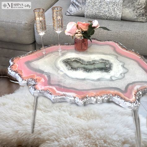 PicMonkey Geode Table, Minerals Art, Resin Tables, Table Resin, Agate Table, Coffee Side Table, Resin Geode, Style Coffee Table, Epoxy Art