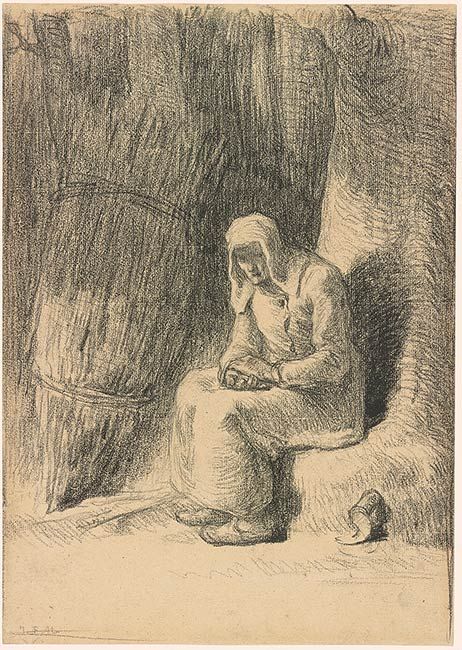 Jean François Millet | Woman Seated beside a Bundle of Hay | Drawings Online | The Morgan Library & Museum Millet Paintings, Jean Francois Millet, Pencils Drawings, Barbizon School, Academic Drawing, Folk Stories, Artistic Pictures, Morgan Library, Egon Schiele