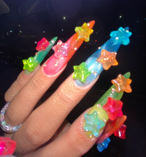 @ timmyclawz on ig & tiktok Colorful Charm Nails, Hyperpop Nails, Kid Core Nails, Gummy Nails, Nostalgia Nails, Decora Nails, Kidcore Nails, Cookie Nails, Green And Purple Nails