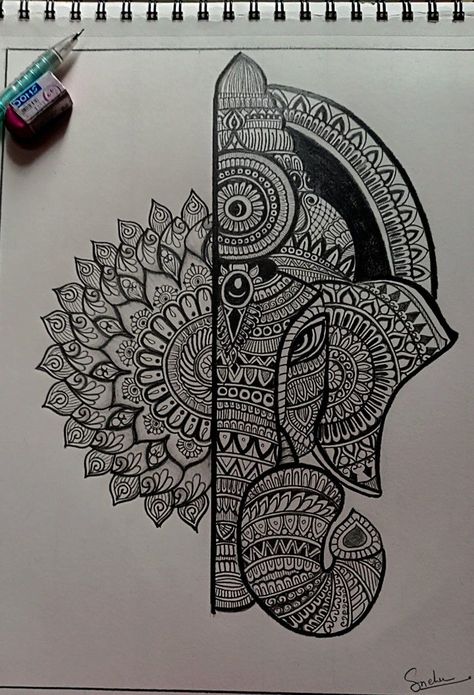 Mandala art ideas creative Best Pencil Drawing Images Easy, Mandala Art Of Ganesh, Ganpati Sketch Pencil Mandala, Mandala Drawing Of Ganesha, Ganesh Sketch Pencil Easy, Ganesh Pencil Art, Mandala Pencil Drawing, Creative Ganesha Art, Mandala God Drawing