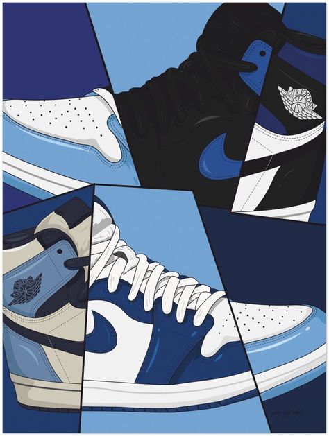 Air Jordan 1 Custom, Jordan 1 Custom, Jordan Painting, Air Jordan 1 Blue, Jordan Shoes Wallpaper, Blue Air Jordan 1, Artwork Museum, Buty Jordan, Sneakers Illustration