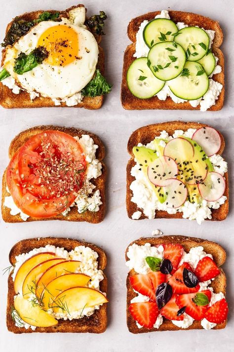 Aug 13, 2019 - Cottage cheese on toast?? Yes, really! Here are 6 simple but filling toast ideas that will kickstart your morning. Healthy, easy, and delicious! Cottage Cheese Toast, Cottage Cheese Recipes Healthy, Toast Ideas, Healthy Toast, Cottage Cheese Recipes, Cheese Toast, Breakfast Toast, Snacks Saludables, Toast Recipes