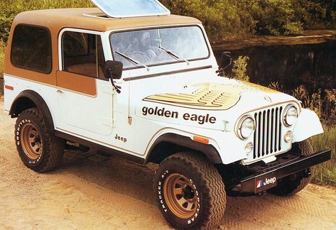 CJ-7 Golden Eagle Jeep Golden Eagle, Cj Jeep, Classic Jeeps, Vintage Jeep, Willys Mb, Aston Martin Db5, 1966 Ford Mustang, Old Jeep, Jeep Cj7