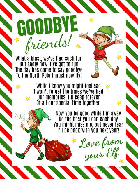 Elf Goodbye Letter Template Back to Santa Elf Goodbye Notes To Kids, Elf Says Goodbye, Ways For Elf To Say Goodbye, Elves Goodbye Letter, Elf Goodbye Note, Elf Goodbye Letter For Older Kids, Elf Bye Letter, Goodbye Elf Letter Printable, Good Bye Elf Letter