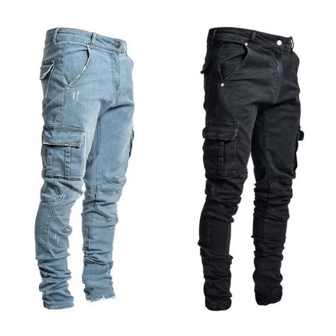 $10.35/piece Custom Mens Vintage Style Slim Fit Stacked Jean Distressed Side Pocket Denim Jeans Logo Trousers Cargo Pants Men (may30/2023) is the product upload date may be after this day the price increase/decrease Jeans With Side Pockets, Biker Jeans Men, Retro Pants, Casual Dress Pants, Fall Pants, Biker Jeans, Vintage Mens Fashion, Patchwork Jeans, Pencil Pants