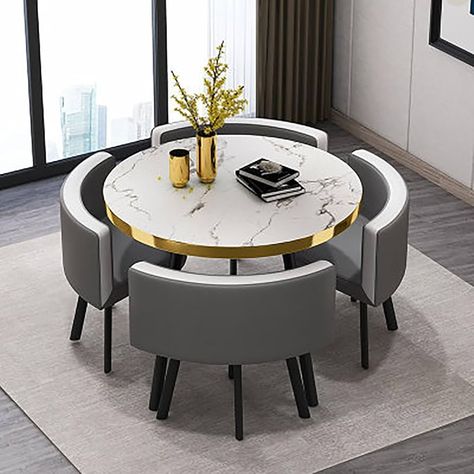 Amazon.com - OCAZI Simple Small Round Table Kitchen Dining Table Set Modern Round Breakfast Bar Round Furniture Table and Chair Set Round Conference Table for Dinning Room/Kitchen 80x75cm/31.5x29.5in(WxH) #16 - Table & Chair Sets Round Conference Table, Marble Dining Table Set, Clean Table, Round Marble Dining Table, Round Furniture, Coffee Sofa, Office Lounge, Table And Chair Set, Frame Structure