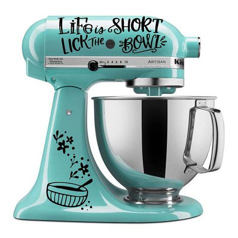 Life is short lick the bowl mixer decal - Kitchenaid mixer decals - stand mixer sticker - mixer decoration Kitchenaid Mixer Decals, Kitchen Aid Decals, Mixer Vinyl, Mixer Decals, Inexpensive Birthday Gifts, Mixer Attachments, Bakers Gonna Bake, Kitchenaid Mixer, Cameo Projects