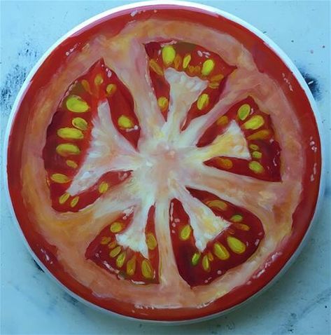 Tomato Slice, Vegetable Painting, Sliced Tomato, A Level Art, Lazy Susan, Daily Paintworks, Fine Art Gallery, Original Fine Art, Fruits And Vegetables