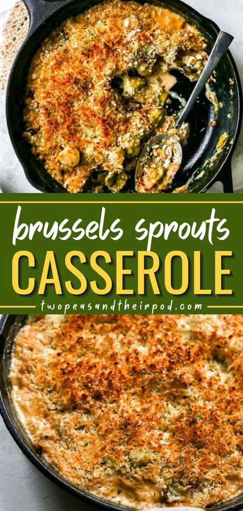 Out of Thanksgiving side dish ideas? This Brussels Sprouts Casserole with bacon, cheese, and a crispy panko topping is absolutely delicious! Pin this Thanksgiving dinner party recipe! Brussels Sprouts Casserole, Brussel Sprout Casserole, Crispy Brussel Sprouts, Best Thanksgiving Recipes, Thanksgiving Side Dish, Healthy Holiday Recipes, Best Casseroles, Recipes Soup, Meatless Mondays