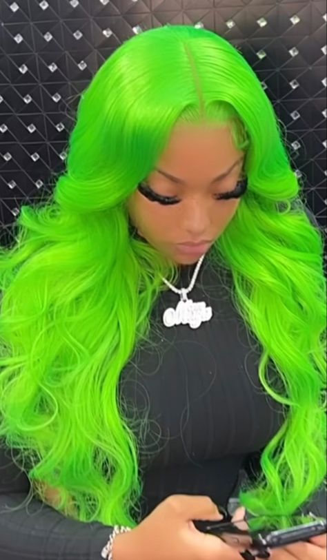 Neon Green Lace Front Wig, Colorful Lace Front Wigs, Green Wigs, Exotic Hairstyles, Glamour Hair, Frontal Wig Hairstyles, Cute Hair Colors, Affordable Wigs, Green Wig