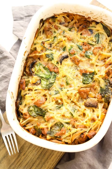 Creamy Sausage & Potato Whole30 Casserole (Paleo + GF) - Whole Kitchen Sink Whole30 Casserole, Paleo Casserole, Paleo Menu, Sausage And Potatoes, Whole30 Dinners, Whole 30 Breakfast, Whole 30 Diet, Family Friendly Dinners, Healthy Casseroles