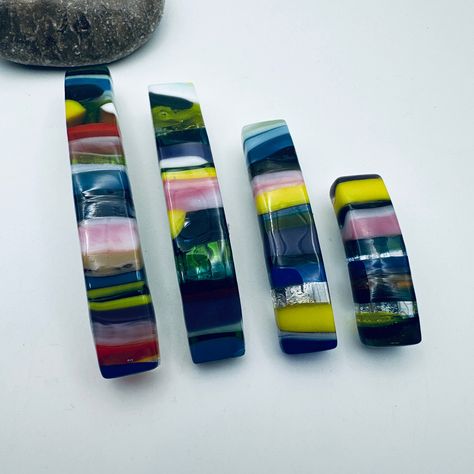 Fused Glass Barrettes, Striped Hair, Glass Hair, Hair Clasp, French Clip, Rainbow Glass, French Barrette, Dichroic Glass, Barrette Clip