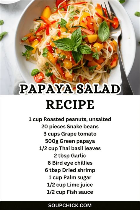 Papaya Salad Recipe Papaya Slaw, Thai Papaya Salad Recipe, Spicy Papaya Salad, Lao Papaya Salad Recipe, Thai Raw Papaya Salad, Spicy Papaya Salad Thailand, Broccoli Salad With Raisins, Ripe Papaya, Papaya Recipes