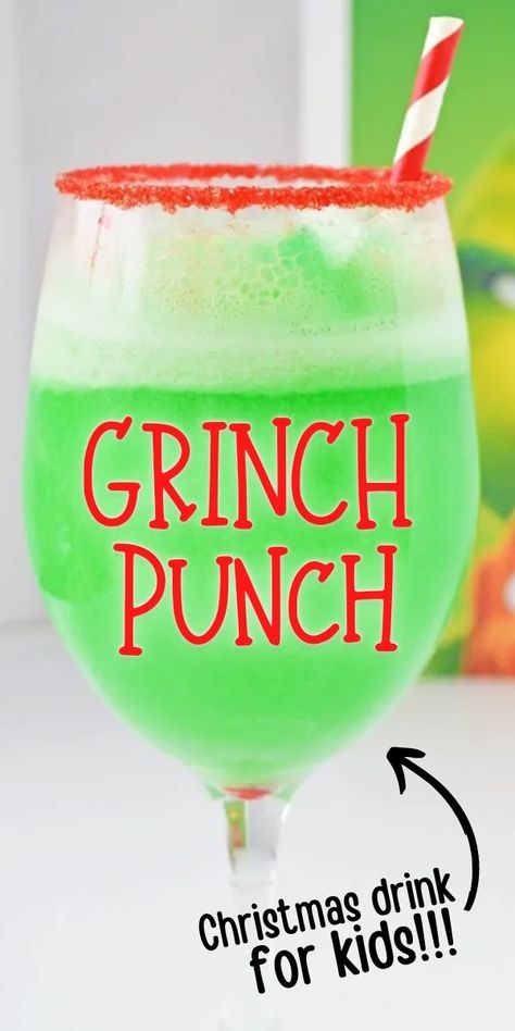 The Grinch Snacks For Kids, Christmas Punch Kid Friendly, Grape Grinch Snacks, Grinch Christmas Punch Recipes, Green Grinch Punch, Grinch Party Drinks, Kid Friendly Nye Drinks, Grinch Mocktail For Kids, Grinch Non Alcoholic Drinks