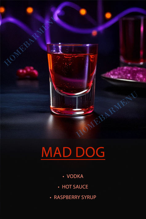 Diy Bitters, Saiyan Oc, Christmas Drinks Recipes, Dog Shots, Raspberry Syrup, Shot Recipes, Martini Recipes, Mad Dog, Alcohol Drinks