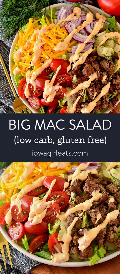 Keto Big Mac Salad, Keto Big Mac, Big Mac Salat, Mac Salad Recipe, Salad Recipes Gluten Free, Big Mac Salad, Keto Soups, Keto Salad, Mac Salad