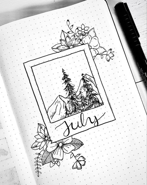 Polaroid Bujo Theme, May Doodles Bullet Journal, Bujo 2022 Cover Page, Simple Bullet Journal Themes, Bujo Month Cover, Simple Bujo Themes, Journal Ideas Aesthetic Cover, 2025 Bullet Journal Cover, 2024 Bujo Cover