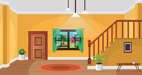 Room inside interior, Cartoon living room, House with furniture, stairs, Teenage luxury room, Kid or child home. Home Art Studios, Living Room Cartoon, Interior Sofa, Room Illustration, Home Gym Design Garage, Inside A House, House Cartoon, House Clipart, Cartoon House