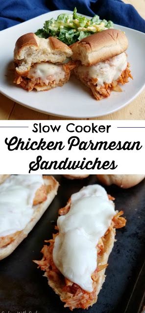 Chicken Parm Slow Cooker, Crockpot Chicken Parmesan Sandwiches, Crock Pot Chicken For Sandwiches, Shredded Chicken Parmesan Sandwiches, Chicken Parm Sandwiches, Crockpot Chicken Sandwich Recipes, Chicken Parmesan Sandwich Recipe, Chicken Parmesan Sandwiches, Busy Night Dinner