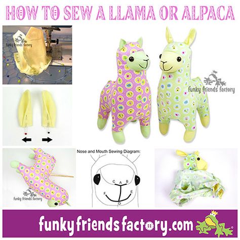 My Llama & Alpacca Sewing Pattern is ready! | Funky Friends Factory Sewing Animals, Llama Stuffed Animal, Llama Decor, Memory Bears Pattern, Shop Bag, Soft Toy Patterns, Bag Hardware, Animal Sewing Patterns, Sewing Stuffed Animals