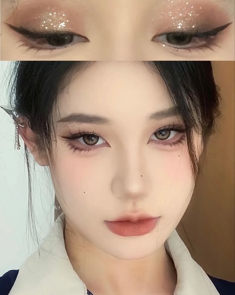 Douyin Cat Makeup, Trick Makeup, Maquillaje Douyin, Makeup Douyin, Gyaru Makeup, Cute Eyeshadow Looks, White Eyeshadow, Korea Makeup, Douyin Makeup