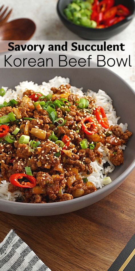 Asian Ground Beef Recipes, Beef Bowl Recipe, Korean Beef Recipes, Korean Beef Bowl, Minced Beef Recipes, Beef Bowl, Ground Pork Recipes, Minced Meat Recipe, Healthy Ground Beef