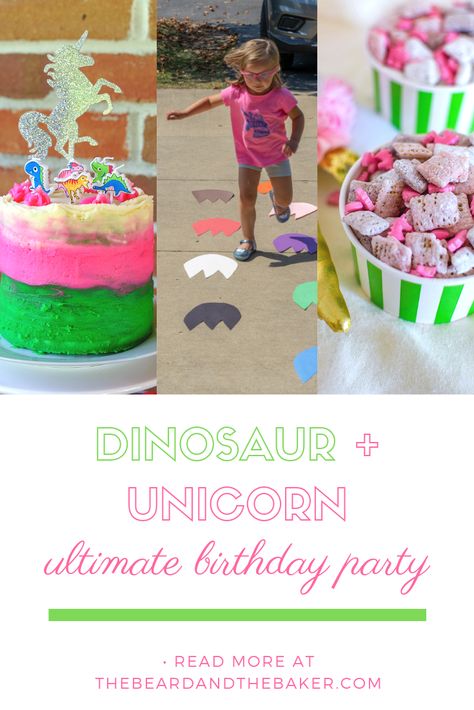 Dinosaurs And Unicorns Party, Unicorn Dinosaur Party, Dinosaur And Unicorn Birthday Party, Unicorn And Dinosaur Party, Unicorn Birthday Party Food, Birthday Party Planning Checklist, Enchanted Forest Birthday Party, Unicorn Birthday Party Ideas, Double Birthday Parties