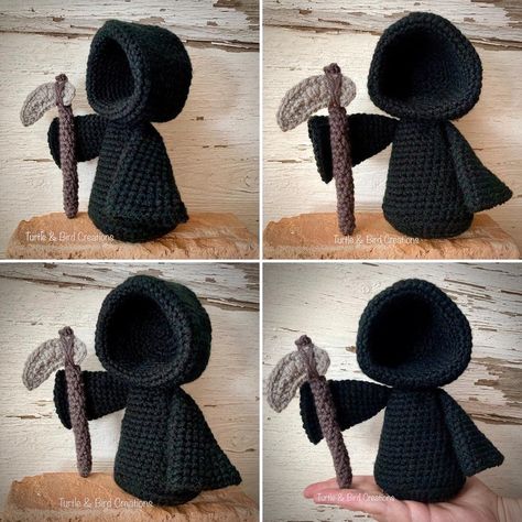 Little Reaper AKA Deathling Crochet PATTERN Only - Etsy Crochet Grim Reaper Pattern Free, Grim Reaper Crochet Pattern Free, Crochet Werewolf, Mystical Crochet, Fantasy Clay, Skull Crochet, Potholder Patterns, Plushie Patterns, Crochet Cow