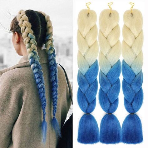 Glow In The Dark Hair Extensions, Light Brown To Blonde, Ombre Braiding Hair, Synthetic Braiding Hair, Light Blue Hair, Braiding Hair Extensions, Dye Ideas, Jumbo Braids, Extensions Hair