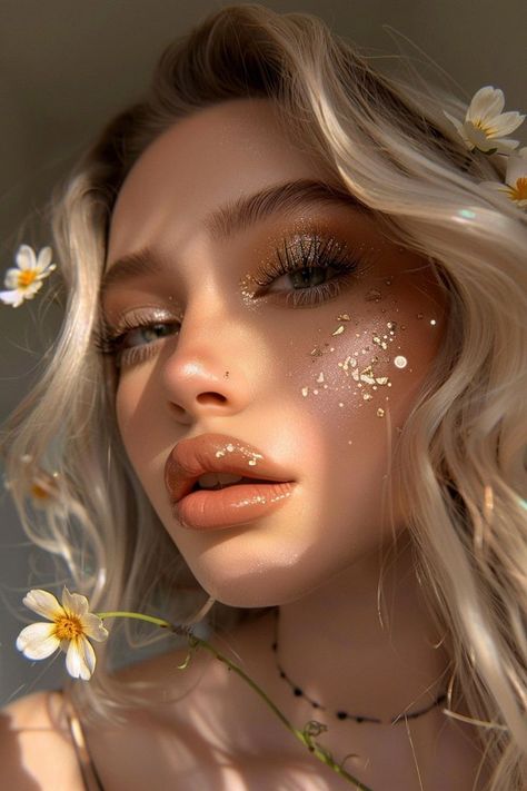 Natural Spring Makeup, Spring Makeup Ideas, Champagne Dresses, Soft Summer Makeup, Fair Outfit, Bday Shoot, Creative Shoot, Ethereal Elegance, Makeup Inspired