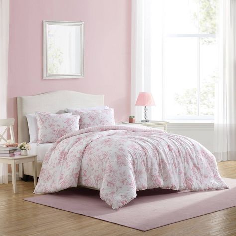 Laura Ashley 2pc Twin Extra Long Delphine Comforter Bedding Set Pink Loveshackfancy Room, Pink Comforter Sets, Dorm Comforters, Pink Dorm Rooms, Laura Ashley Bedding, Chambre Inspo, Pink Dorm, Pink Comforter, Cotton Comforter Set