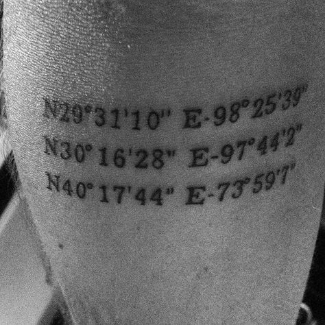 Gps Coordinates Tattoo, Tattoo Ideas For Parents, Awesome Tattoo Ideas, Elephant Family Tattoo, Coordinates Tattoo, Parent Tattoos, Tatoo Inspiration, Awesome Tattoo, Facial Tattoos