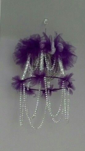 diy chandelier Diy Small Chandelier, Diy Barbie Chandelier, Diy Goth Chandelier, Diy Chandelier Ideas, Chandelier Mobile Baby, Purple Chandelier Aesthetic, Party Lighting, Purple Feathers, Antique Phone