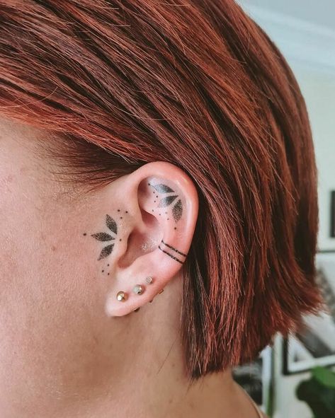 Line And Dot Tattoo Inner Ear Tattoo, Pelo Color Vino, Ear Tattoo Ideas, Rainbow Tattoos, Skeleton Hand Tattoo, Ear Tattoos, Dot Tattoos, Full Body Tattoo, Face Tattoos