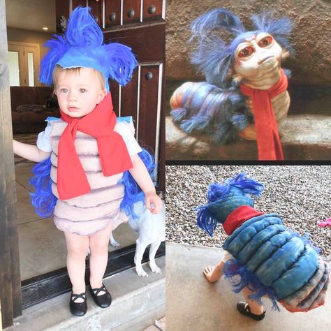 Labyrinth Halloween Costume Family, Worm From Labyrinth Costume, Labyrinth Worm Costume, Labyrinth Halloween Costume, Worm Costume, Labyrinth Costumes, Halloween With Baby, Labyrinth Party, Good Costumes