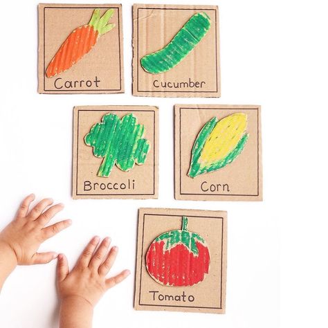 Learn.Craft.Grow.’s Instagram post: “🌽 VEGETABLE FLASH CARDS 🍅🥦🥕 ⁣⁣ ⁣Every year we plant vegetables in our backyard. We made these flash cards out of cardboard and paint to…” Plant Vegetables, Fruit Crafts, Kids Vegetables, Garden Vegetables, Flashcards For Kids, S Letter, Book Art Diy, Letter G, Cardboard Crafts