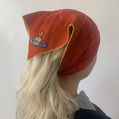 Vivienne Westwood tartan hair kerchief with mega... - Depop Vivienne Westwood Hair Accessories, Kerchief Outfit, Vivienne Westwood Hat, Vivienne Westwood Tartan, Dark Hippie, Hair Kerchief, Grunge Outfits Winter, Kerchief Hair, Red Hats