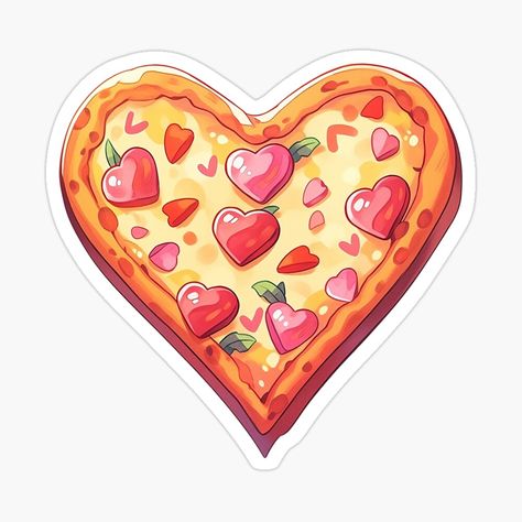 Pizza Love - Cute Kawaii Pizza with Hearts on it by CozyKawaiiArt | Redbubble Pizza Graphic Design, Toy Stickers, Kawaii Food Stickers, Cute Food Stickers, Kawaii Pizza, Dolls House Kitchen, Lovely Stickers, Stickers Food, Kawaii Heart