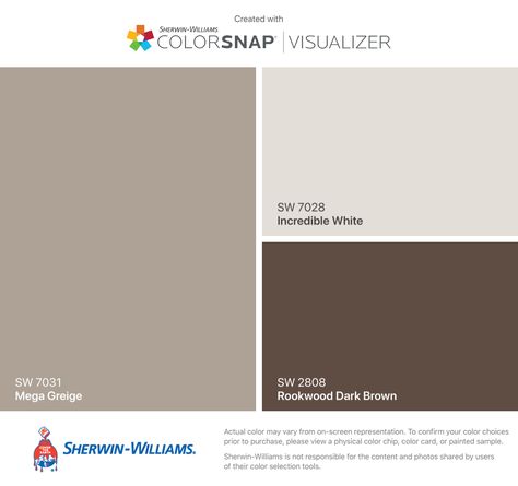 Exterior Paint: Walls- SW7031 Mega Greige, Trim- SW7028 Incredible White, Front Door/Accents- SW2808 Rookwood Dark Brown Dark Brown Exterior Trim, Paint Colors With Brown Trim, Dark Brown House Exterior Accent Colors, Dark Brown Roof Exterior Paint Ideas, Dark Brown Door Exterior, White House With Dark Brown Trim, Exterior House Colors With Brown Trim, Gray Brown Exterior House Colors, Dark Brown Home Exterior