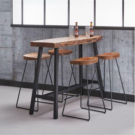 Table de bar moderne & design au meilleur prix, Table de bar 125*46 cm SPLIT style industriel en acier et bois d'acacia | Inside75 Walnut Sofa Table, Acacia Table, Breakfast Bar Table, Ikea Bar, Walnut Sofa, Vintage Bar Stools, Bar Table Sets, Pub Table Sets, Industrial Bar