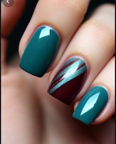 Maroon And Teal Nails, Teal Nail Ideas, Sommer Nails, Nails Teal, Teal Nail Designs, Teal Burgundy, Teal Nails, Manicure Nail Designs, Fall Gel Nails