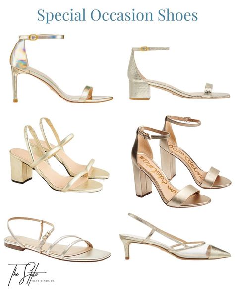 Wondering what shoes to wear to weddings? We found some gold metallic shoes we think you’ll love from Stuart Weitzman, J Crew, Sam Edelman & Ann Taylor! #weddingguest #metallic #heels #gold #sandals Follow my shop @thestylethatbindsus on the @shop.LTK app to shop this post and get my exclusive app-only content! #liketkit #LTKstyletip #LTKshoecrush #LTKwedding @shop.ltk What Shoes To Wear, Gold Wedding Shoes, Heels Gold, Party Inspo, Metallic Shoes, Rhinestone Shoes, Metallic Heels, Bridesmaids Dress, Ivory Dresses