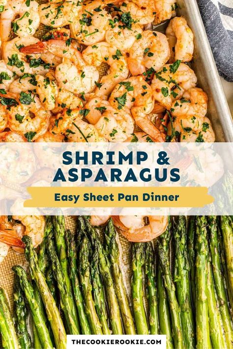 Shrimp and Asparagus oven baked on a sheet pan, covered in lemon juice, butter and garlic - what's not to love here! It's a super simple meal, you can serve as an appetizer or a main. Buttery Garlic Shrimp, Asparagus Dinner, Shrimp Appetizer Recipes, Buttery Shrimp, Sheet Pan Shrimp, Pan Shrimp, Easy Sheet Pan Dinners, Sheet Pan Dinners Recipes, Roasted Shrimp